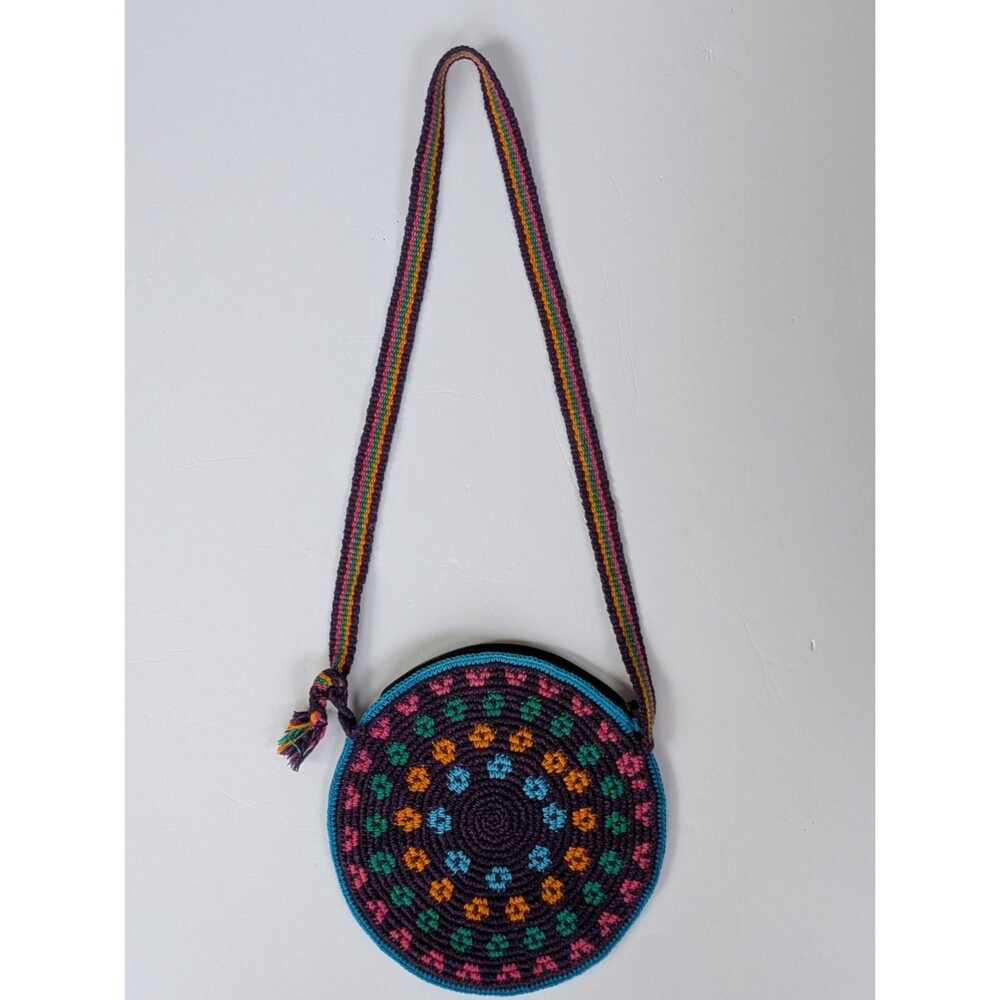 Lumily Handcrafted Circle Crossbody Canteen Bag Pouch Strap Woven Colorful